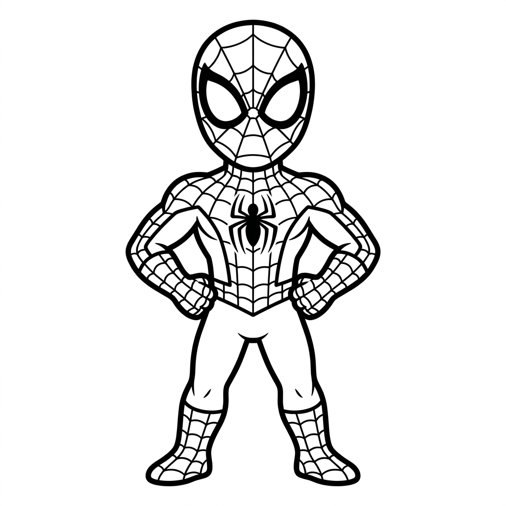Classic Spider-Man hero pose coloring page printable for kids