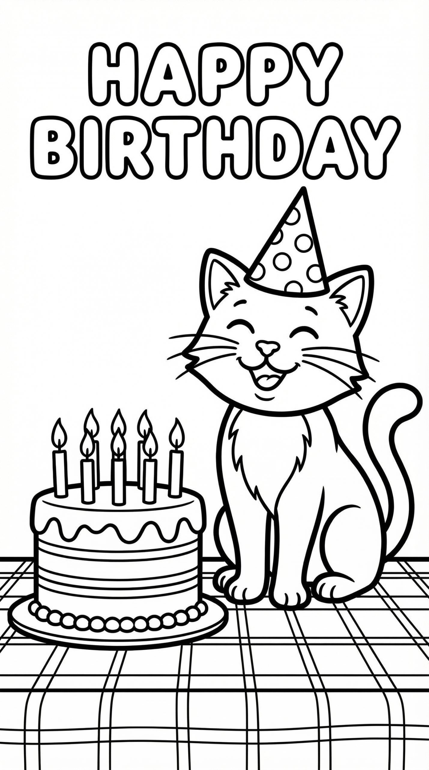 Cartoon Cat Wearing Birthday Hat Coloring Page