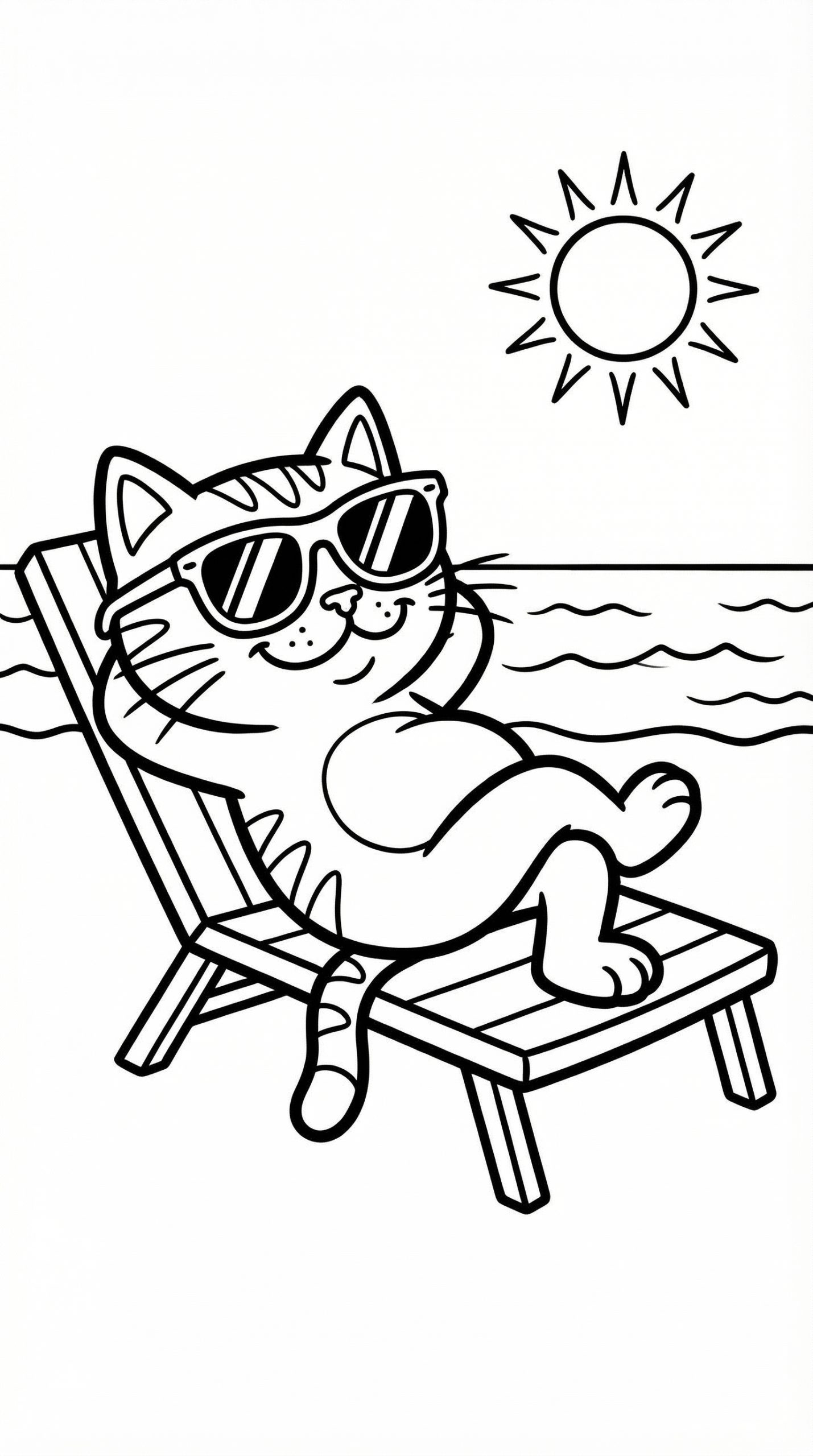 Cartoon Cat Wearing Sunglasses Sitting On Chair Coloring Page