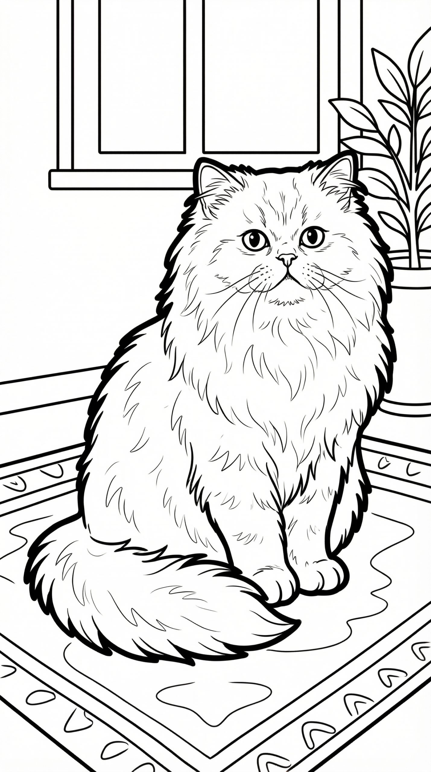 Fluffy Persian Cat Coloring Page