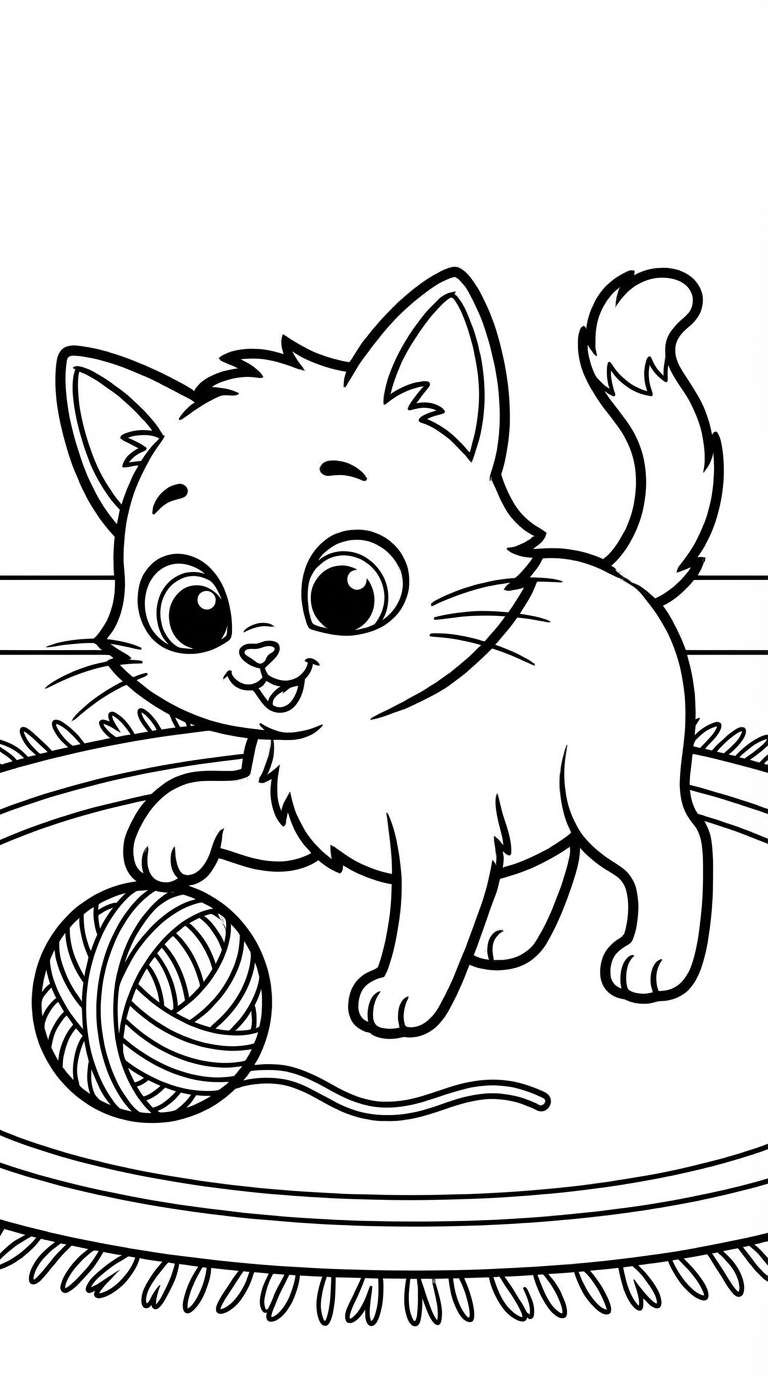 Kitten Swatting Ball Of Yarn Coloring Page