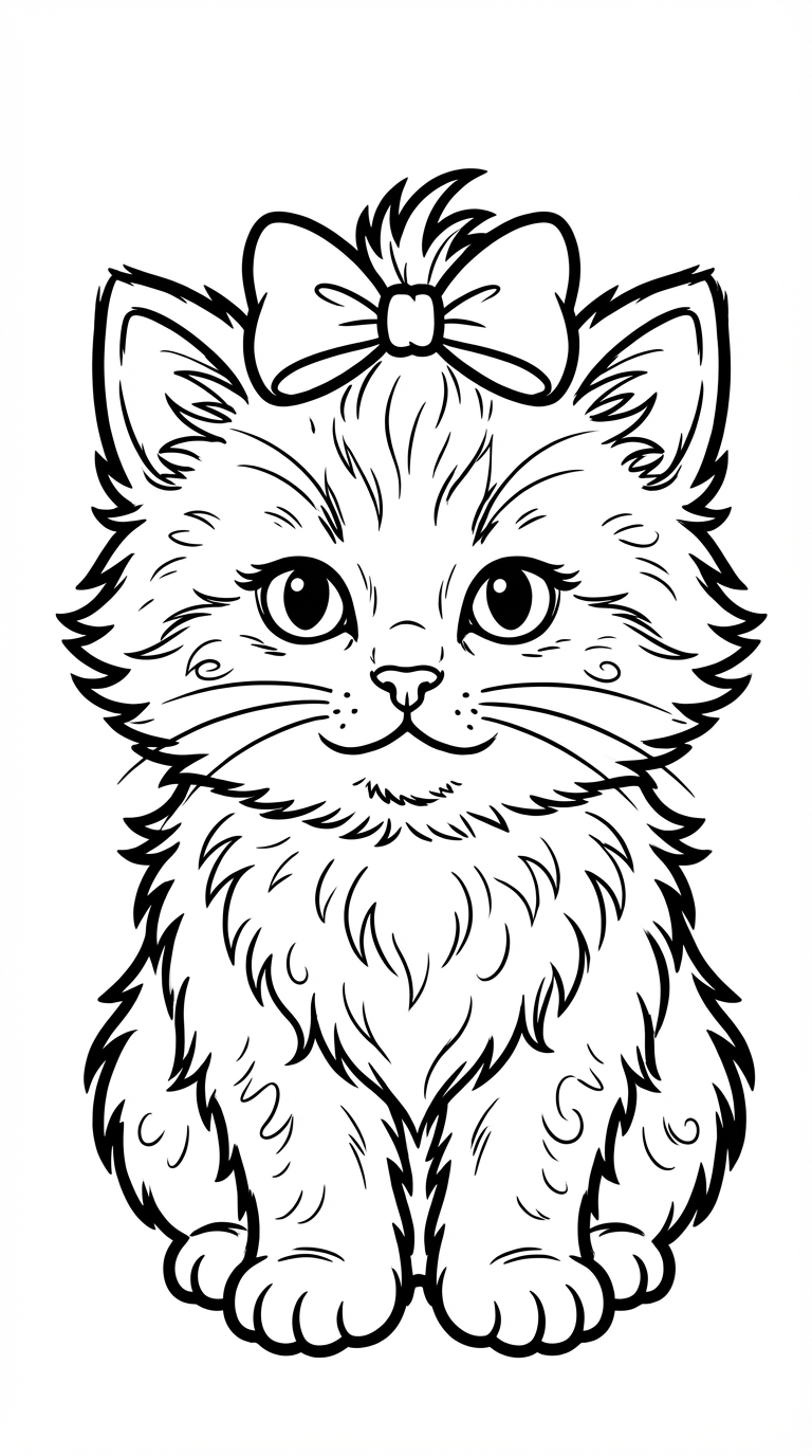 Kitten Wearing Bow On White Background Coloring Page