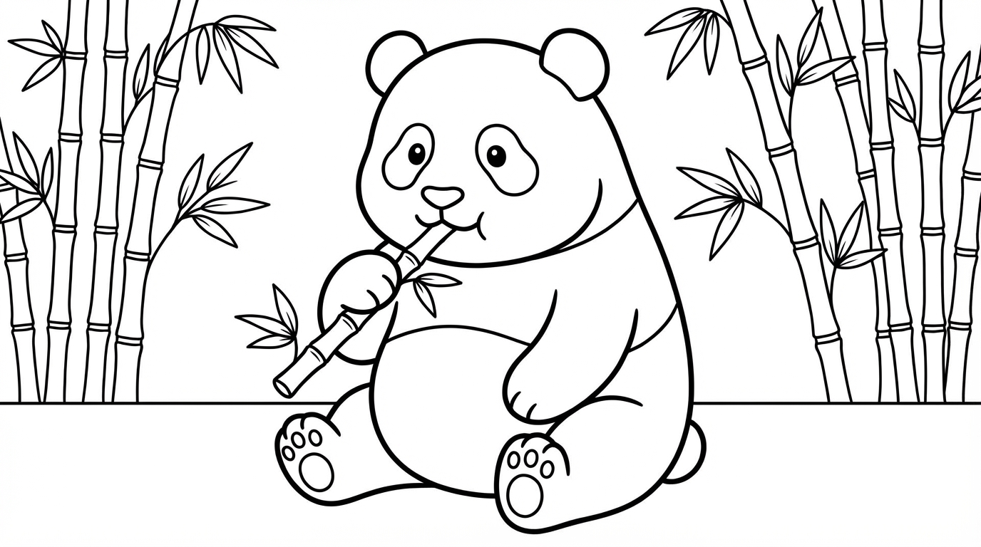Panda Eating Bamboo Stalk Coloring Page