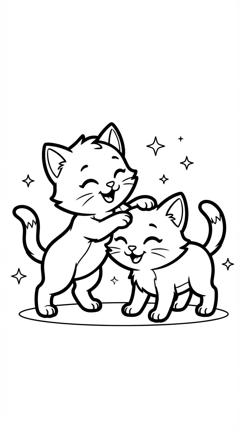 Two Kittens Playing Together Coloring Page